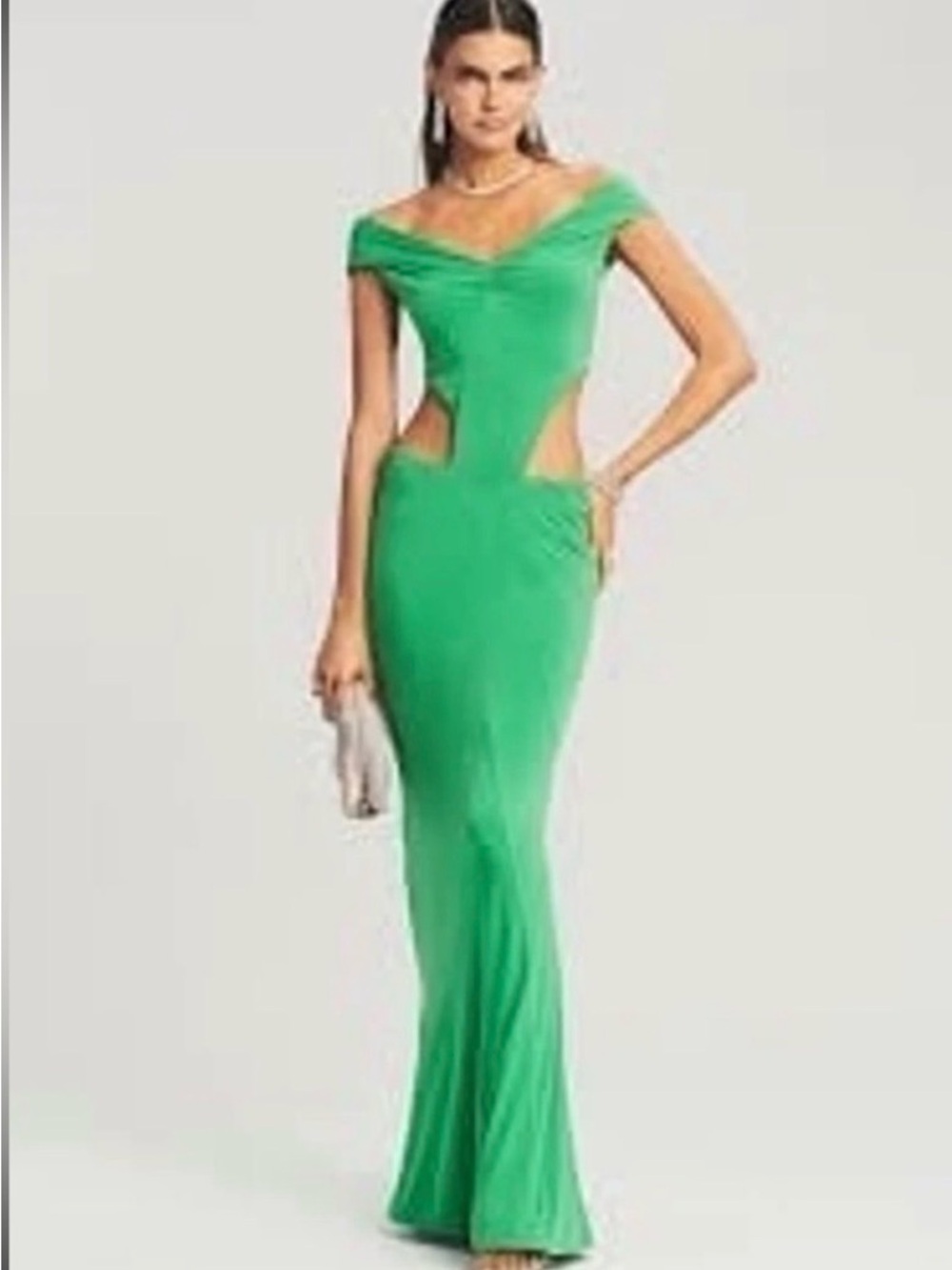 Retrofete Off-Shoulder Cutout Evening Gown in Green